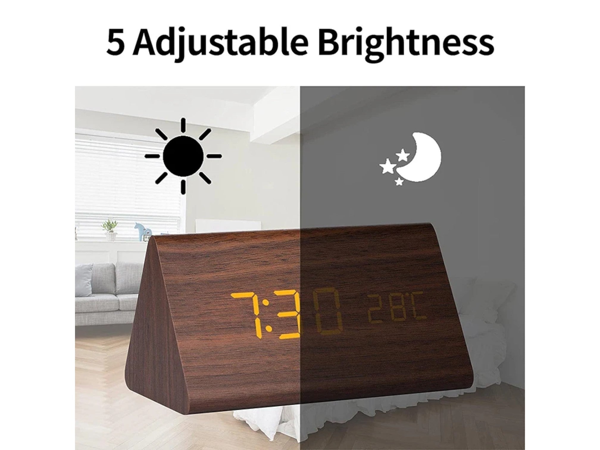 Wooden LED Sound Control Alarm Clock