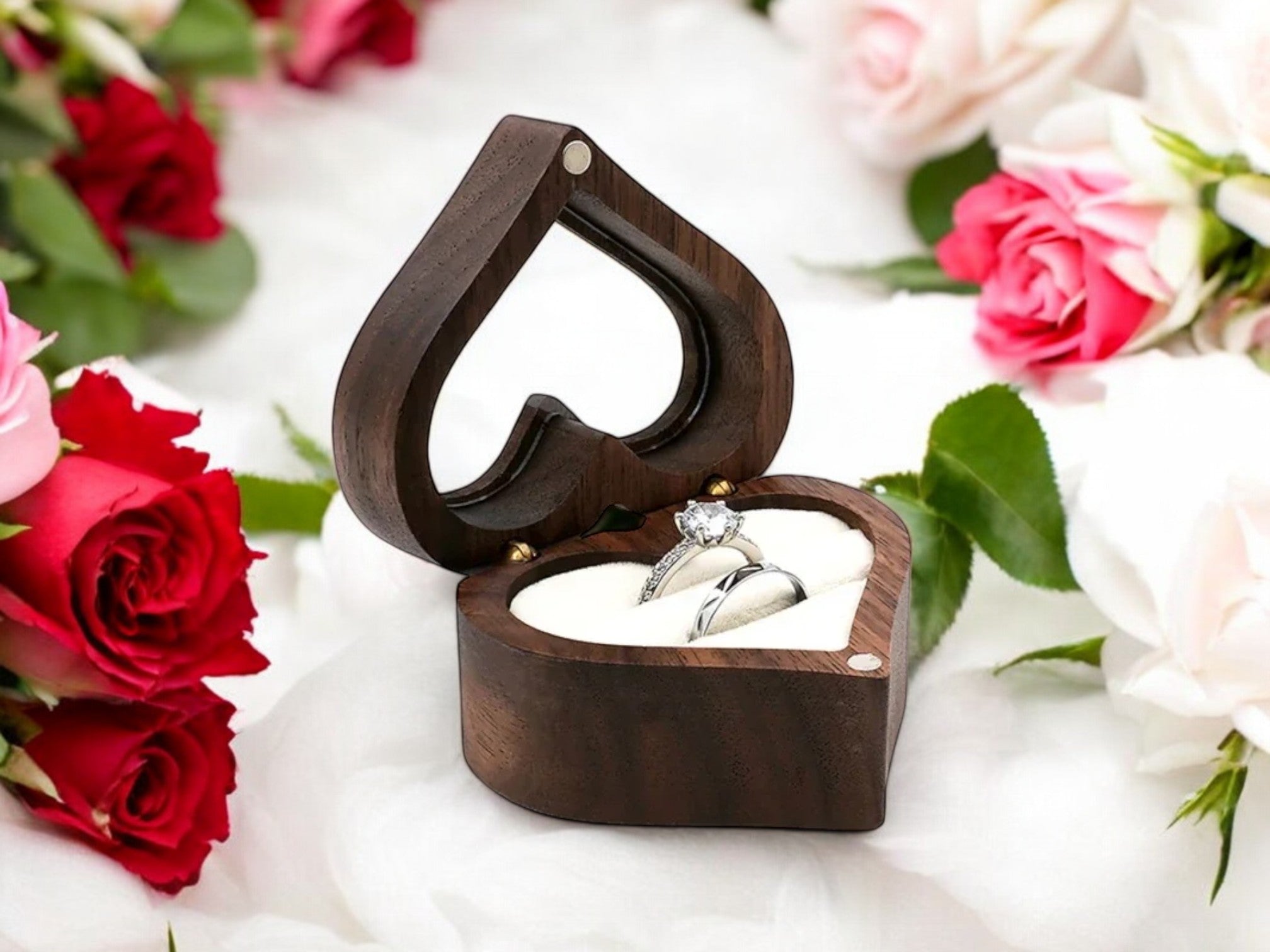 Heart-Shaped Walnut Ring Box [Custom Engraving Included]