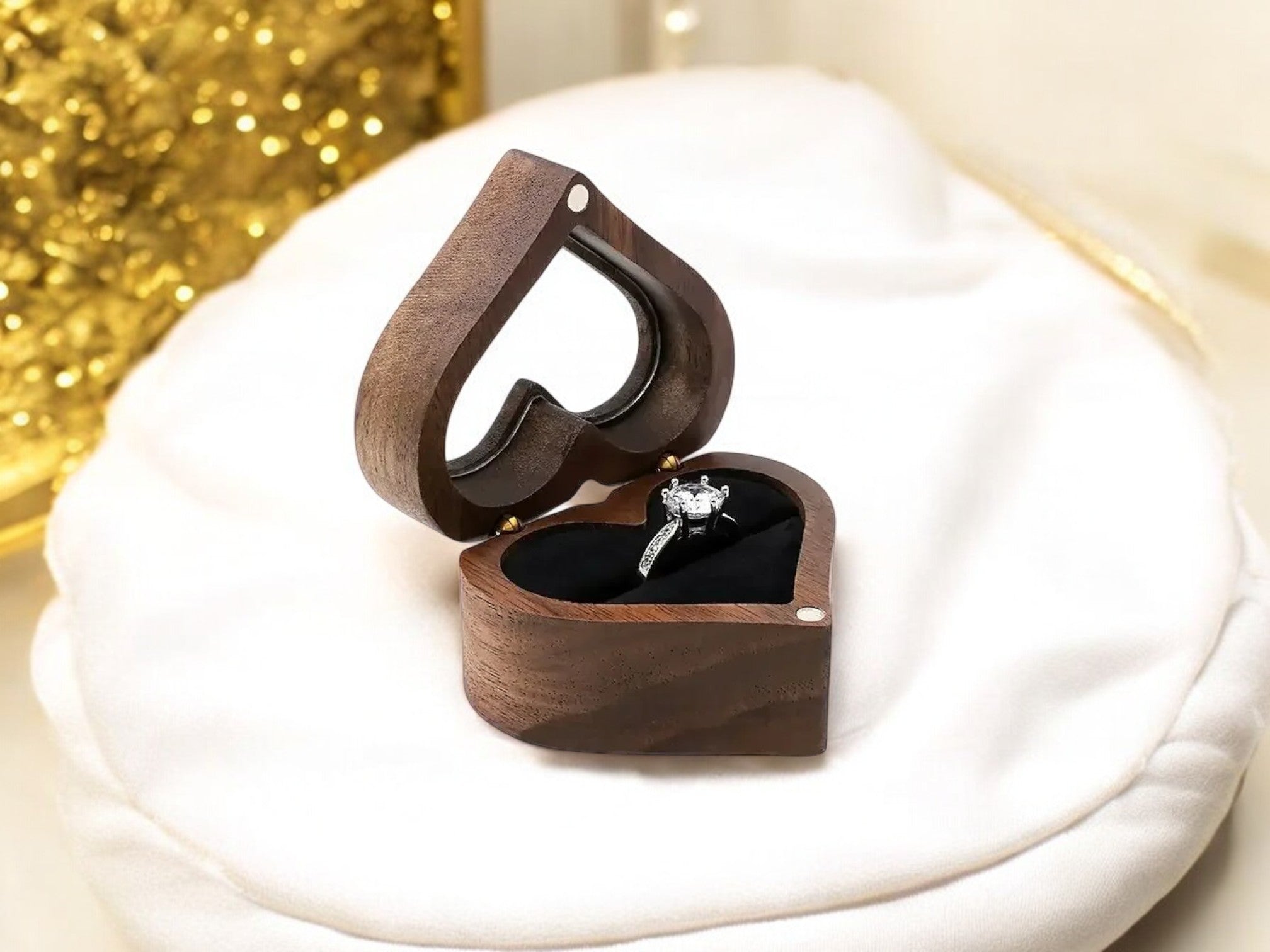 Heart-Shaped Walnut Ring Box [Custom Engraving Included]