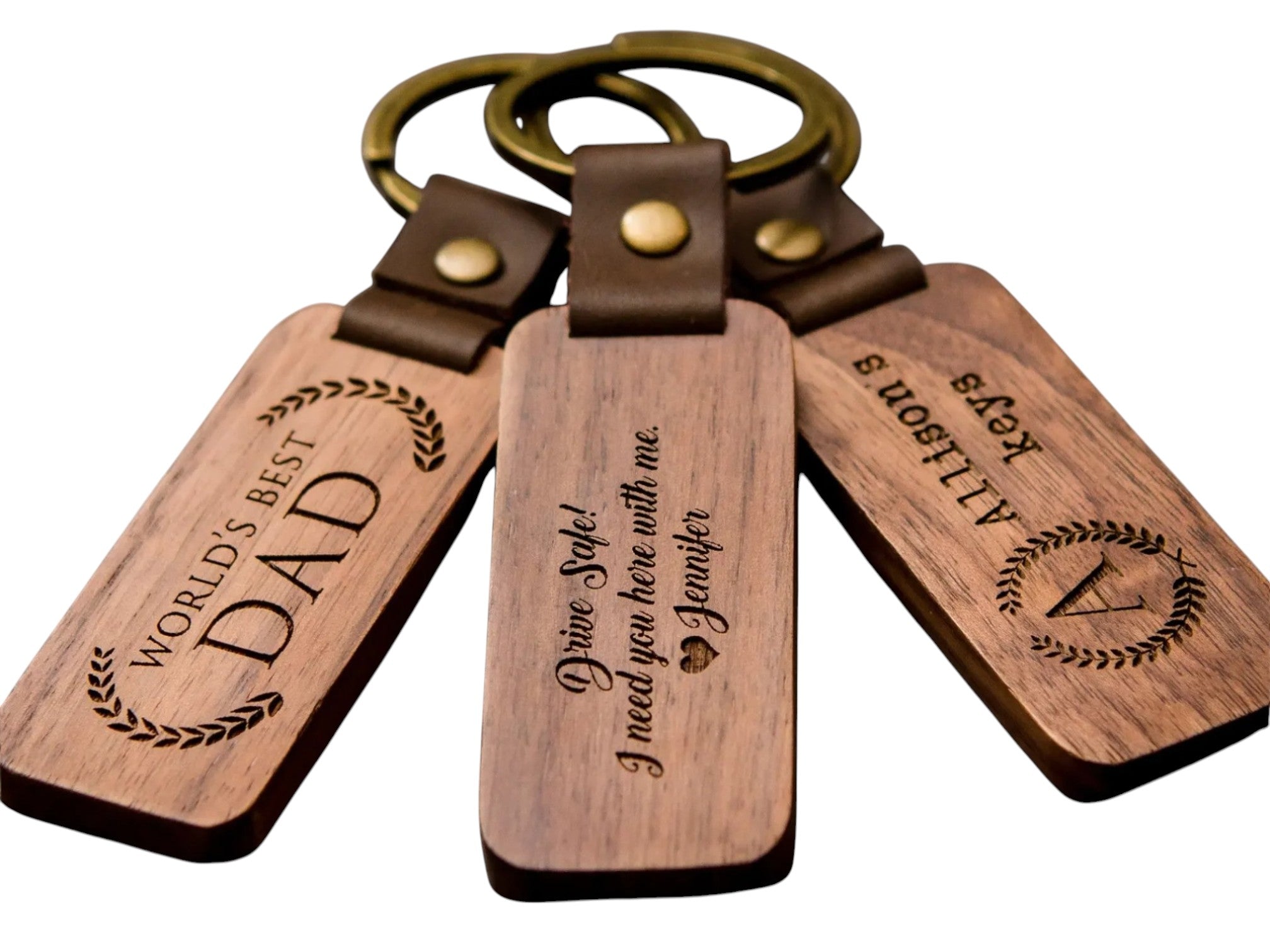 MOKU Walnut Wood & Leather Keychain [Custom Engraving Included]