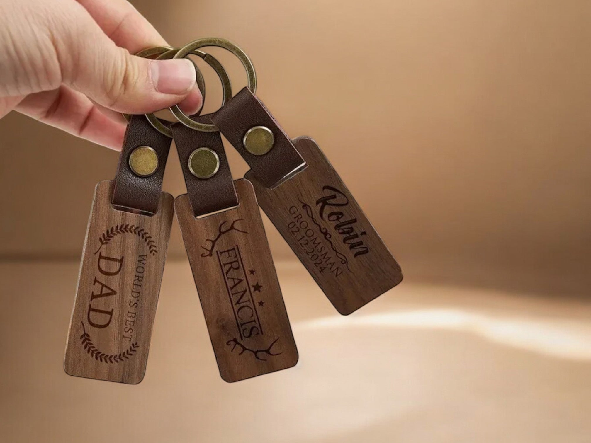 MOKU Walnut Wood & Leather Keychain [Custom Engraving Included]