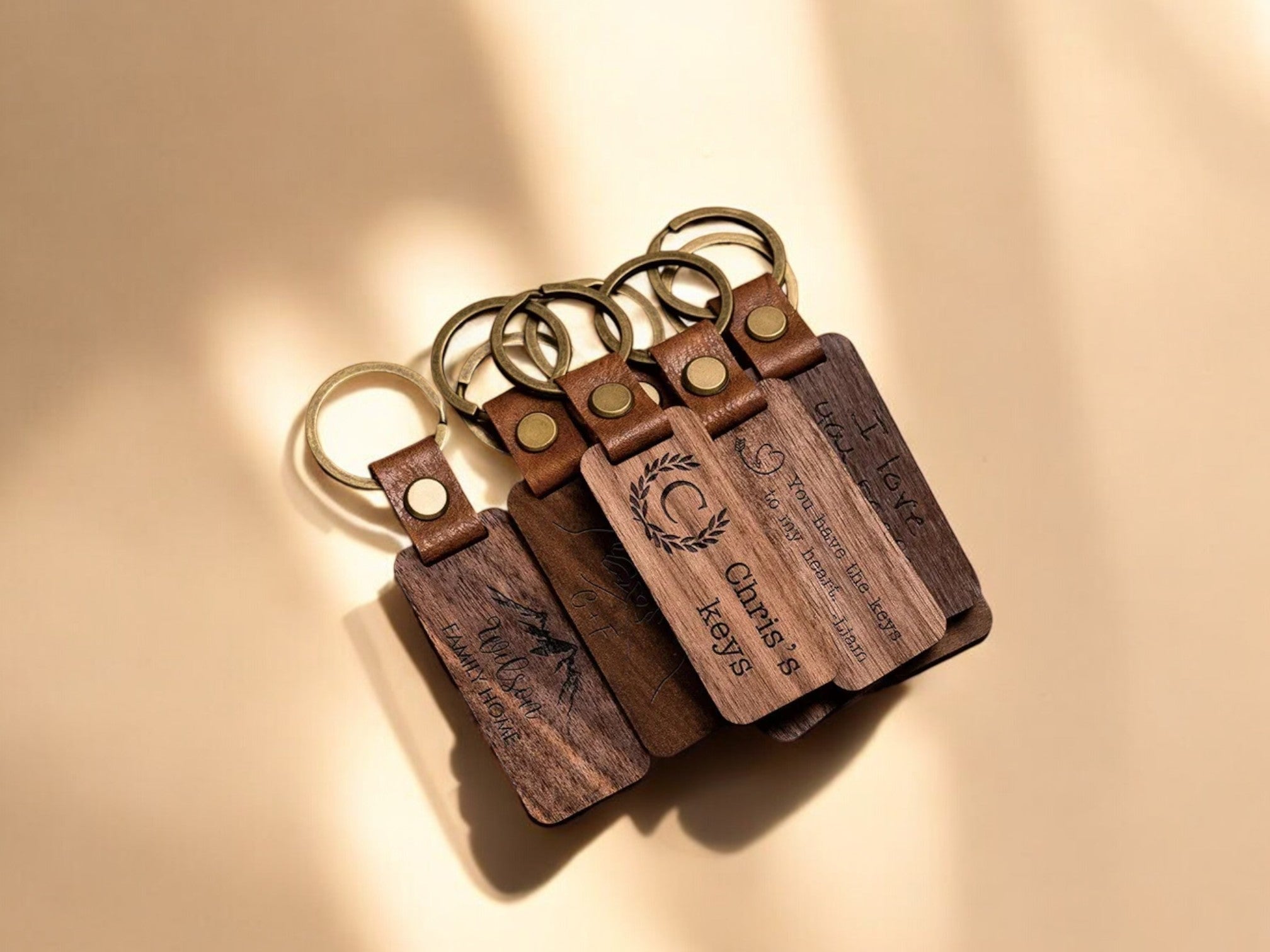 MOKU Walnut Wood & Leather Keychain [Custom Engraving Included]