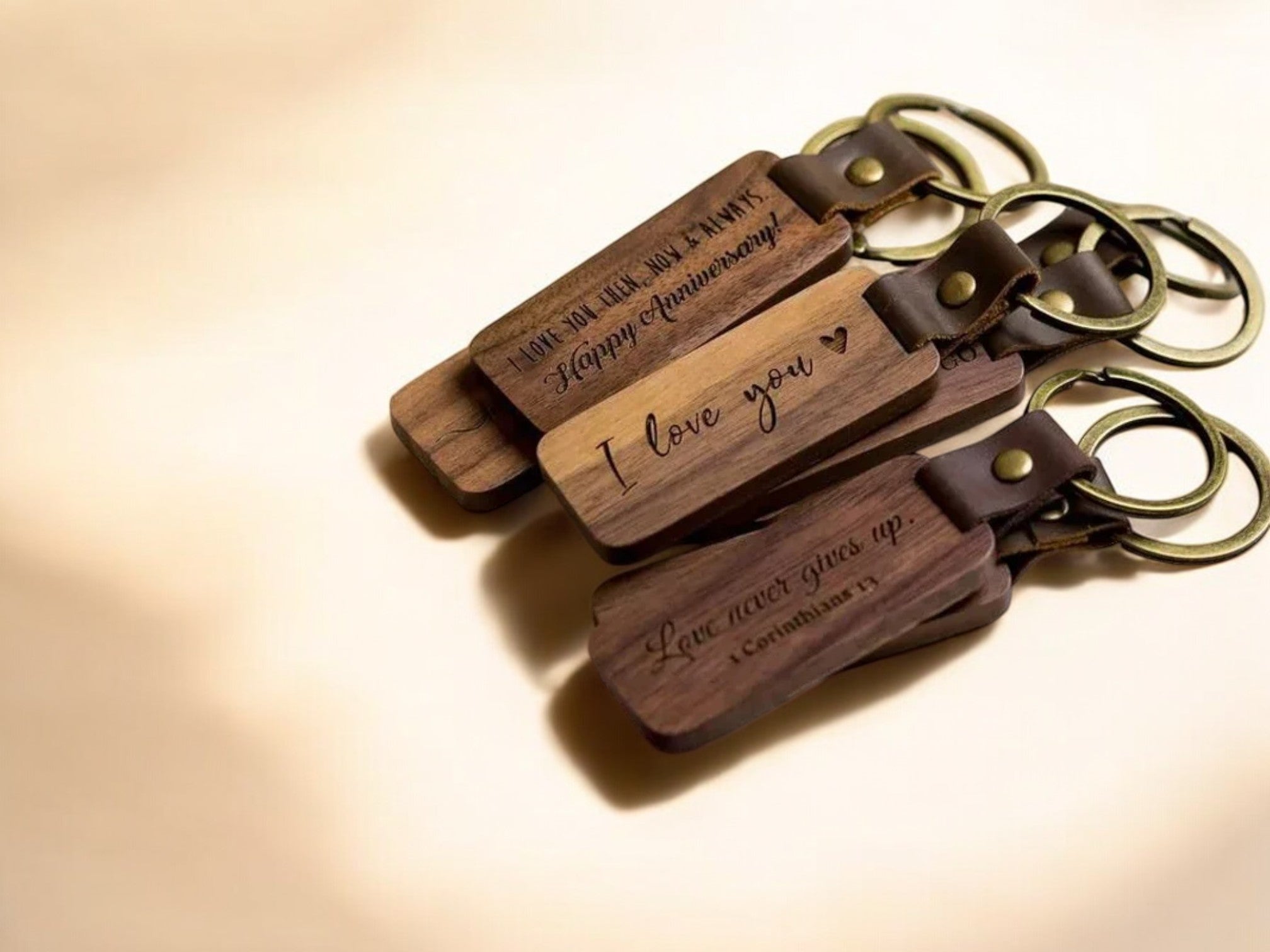 MOKU Walnut Wood & Leather Keychain [Custom Engraving Included]