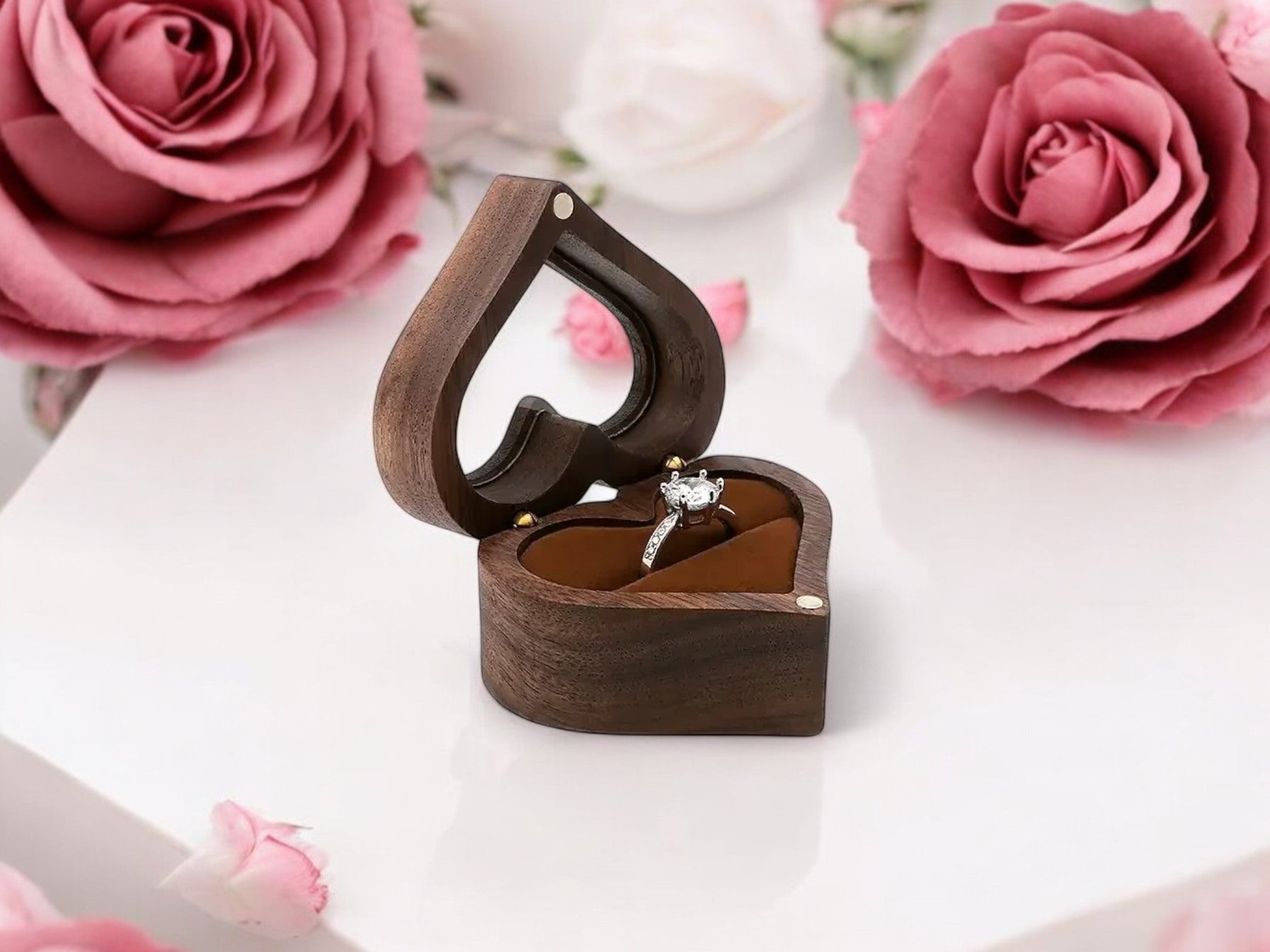 Heart-Shaped Walnut Ring Box [Custom Engraving Included]