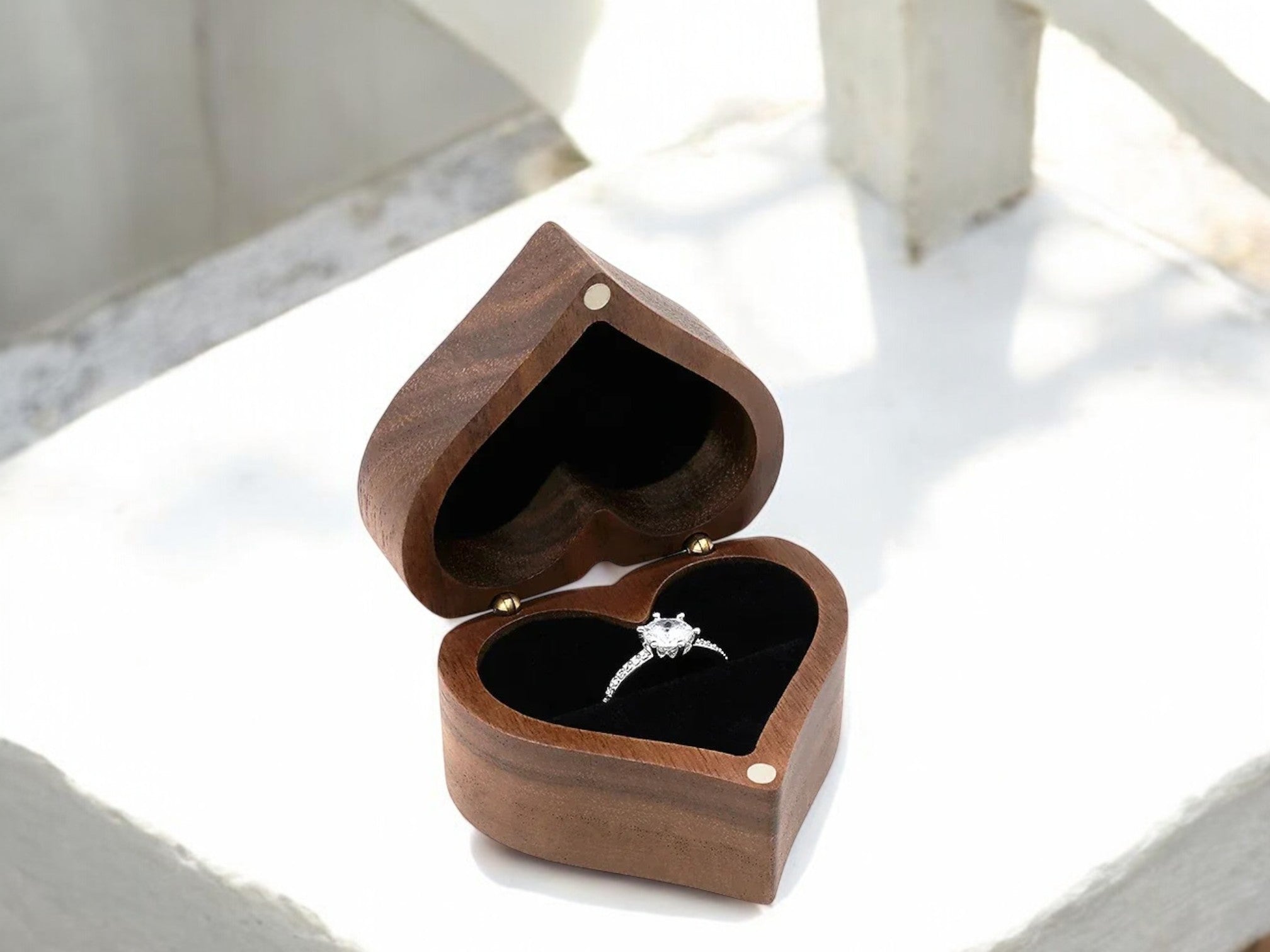 Heart-Shaped Walnut Ring Box [Custom Engraving Included]