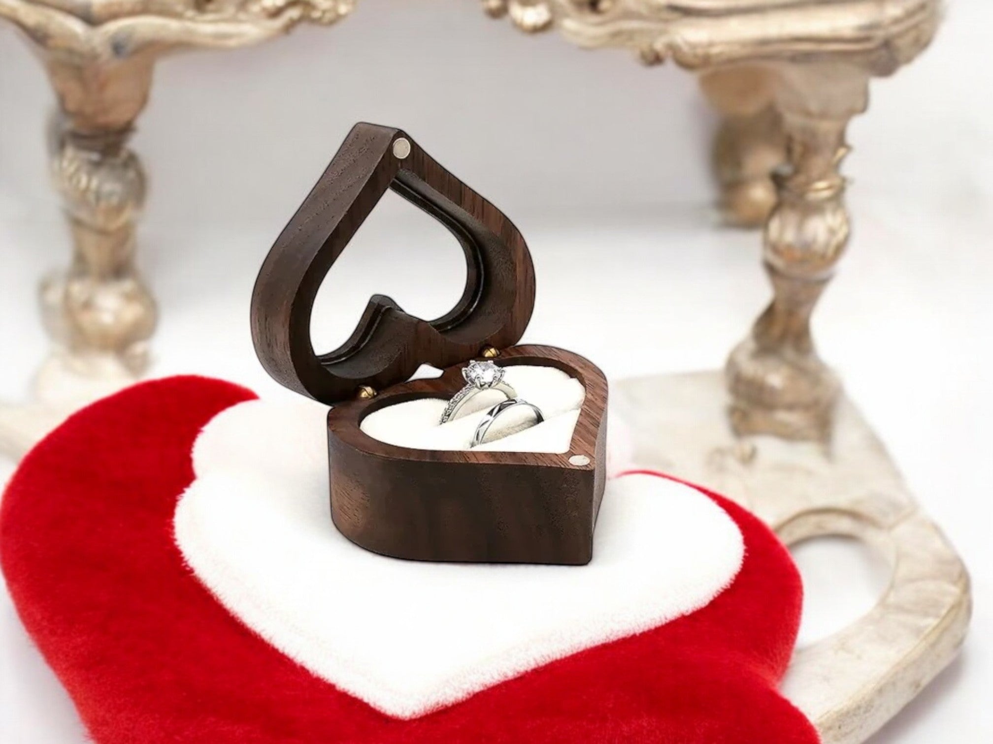 Heart-Shaped Walnut Ring Box [Custom Engraving Included]