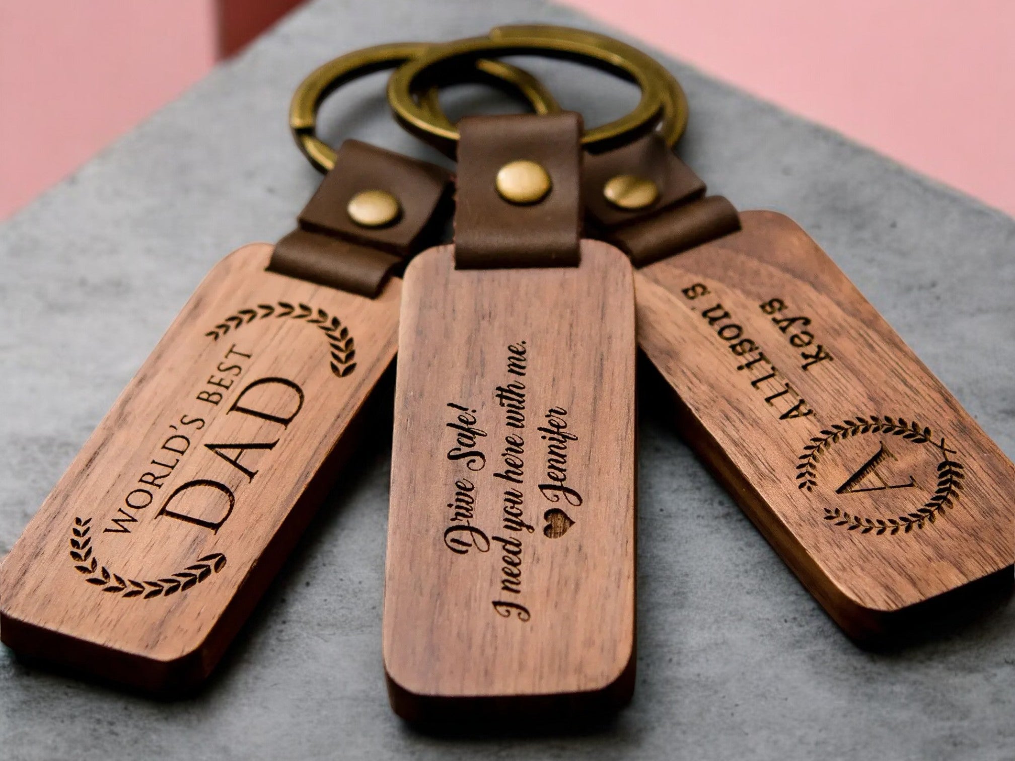 MOKU Walnut Wood & Leather Keychain [Custom Engraving Included]