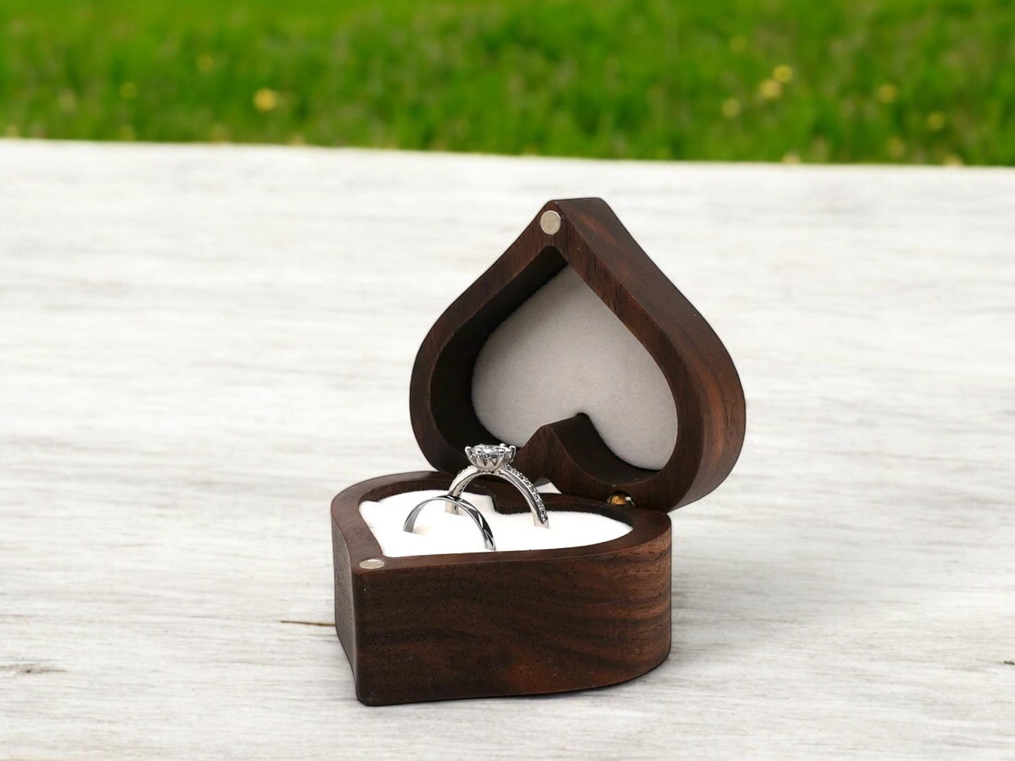 Heart-Shaped Walnut Ring Box [Custom Engraving Included]