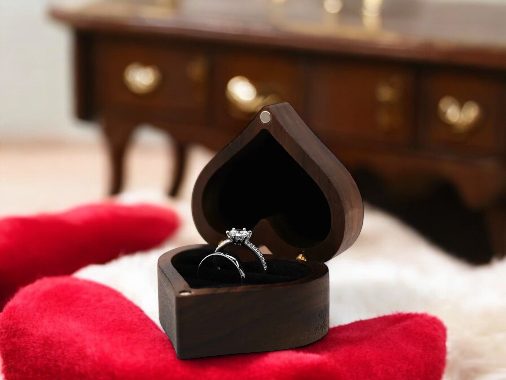 Heart-Shaped Walnut Ring Box [Custom Engraving Included]