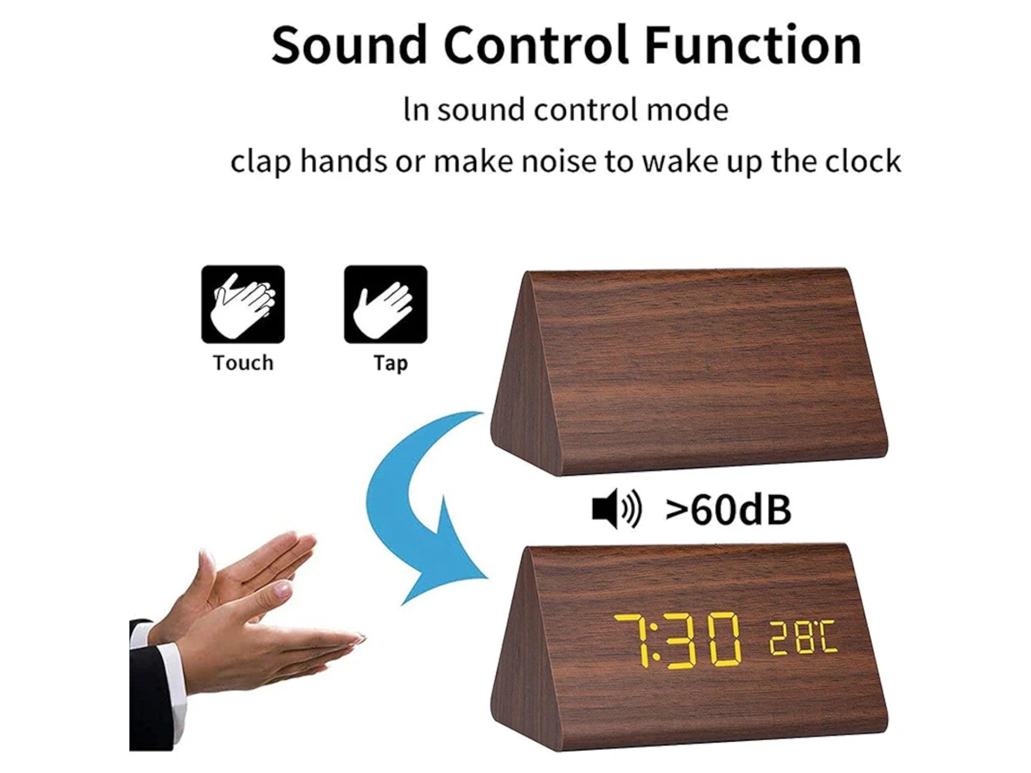 Wooden LED Sound Control Alarm Clock